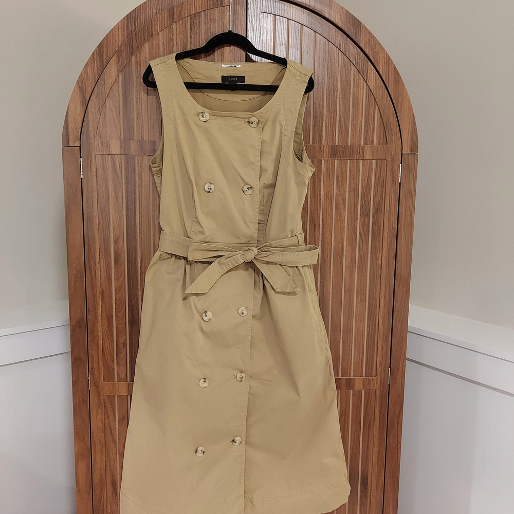 J. Crew Tan Double-Breasted Midi Dress w/ Pockets!